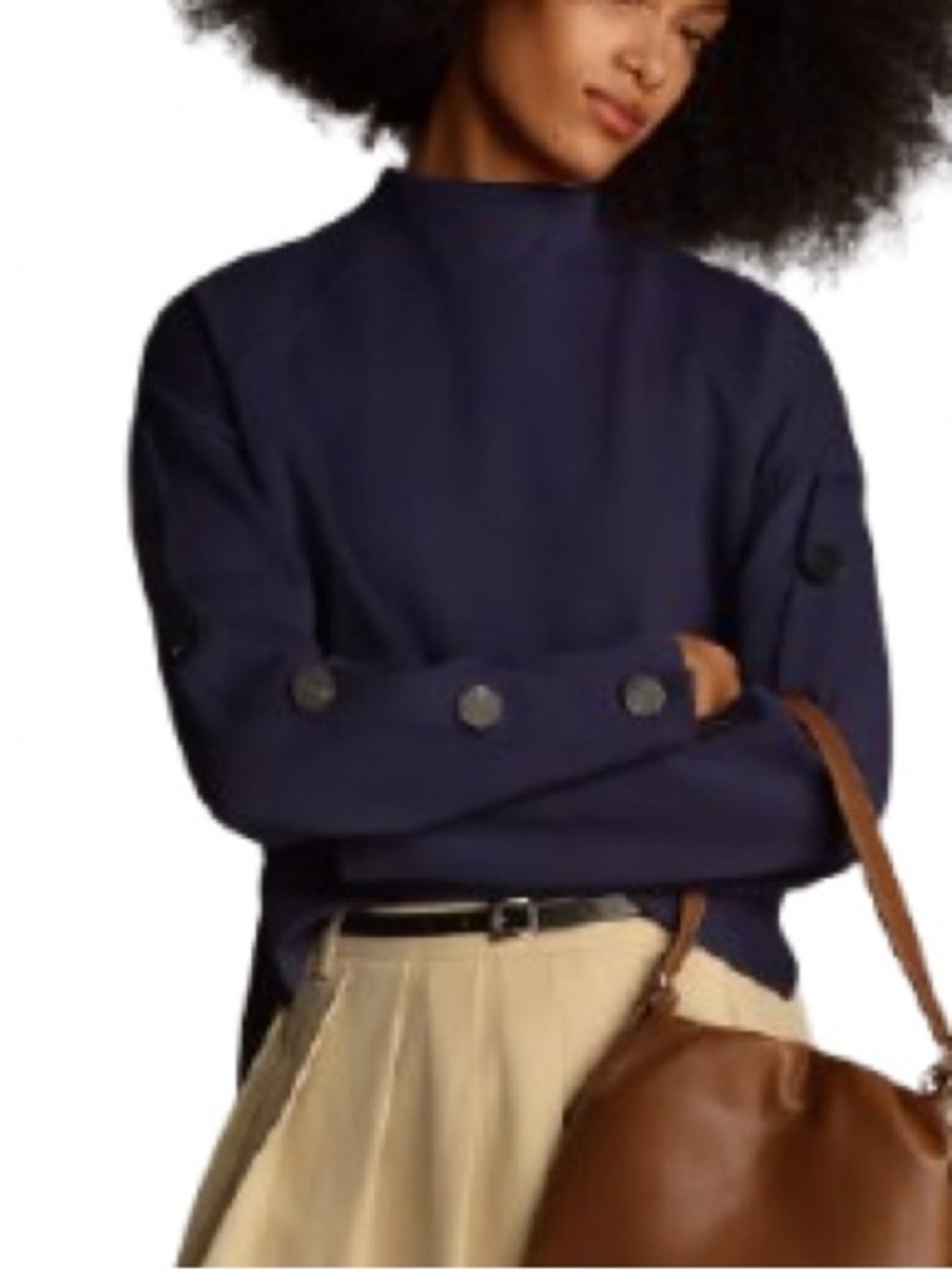 By Anthropologie Mock Neck Button Sleeve Sweatshirt Women’s Large Navy Pullover